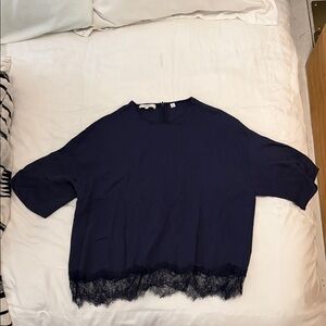 Vince Navy Top with Lace Trim
